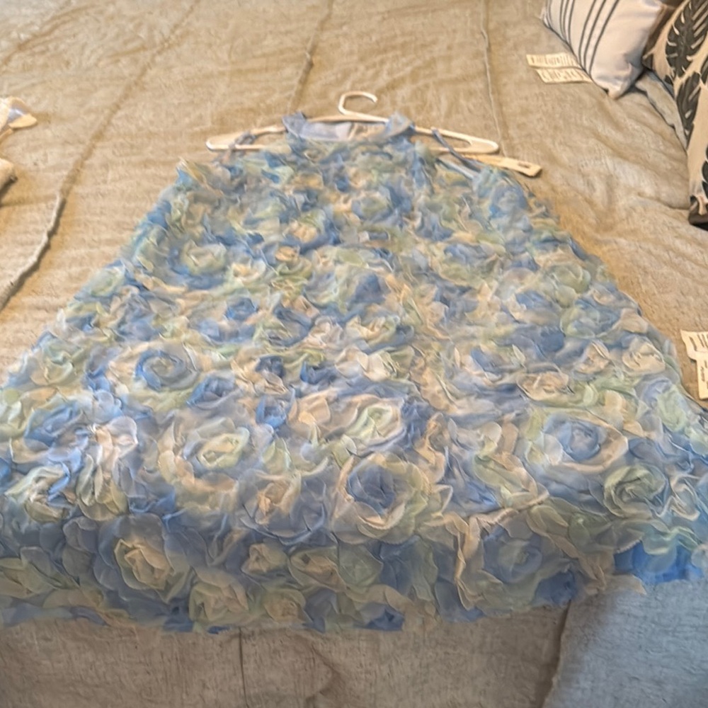 Floral Blue and Green Kids Dress